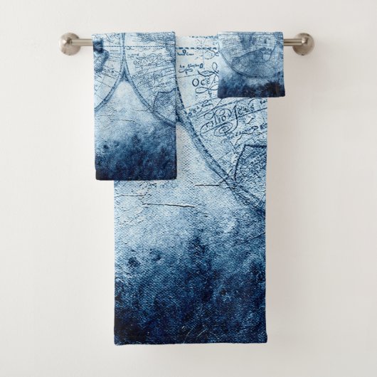 ヴィンテージコンパス |青グランジ海航海の図 バスタオルセット (インサイチュ)
