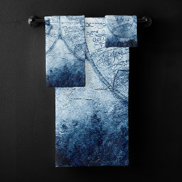 ヴィンテージコンパス |青グランジ海航海の図 バスタオルセット