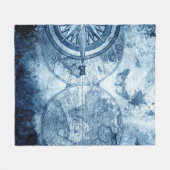 ヴィンテージコンパス |青グランジ海航海の図 フリースブランケット (正面(横))