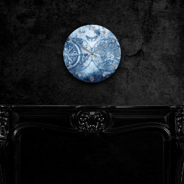 ヴィンテージコンパス |青グランジ海航海の図 ラウンド壁時計