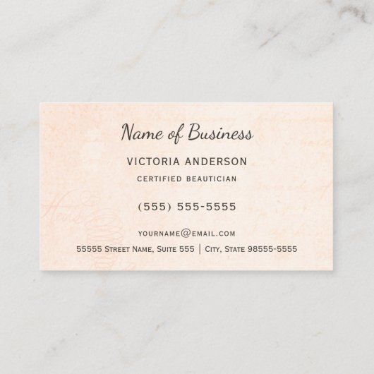 ヴィンテージコーエレガントムとバラを備えた整髪器 名刺 (裏面)