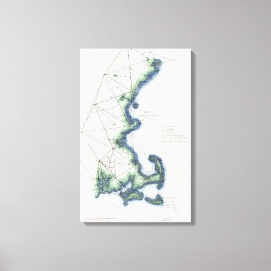 ヴィンテージコーストオブニューイングランドケープコッドの地図 キャンバスプリント (正面)