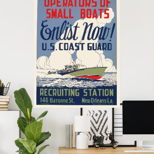 ヴィンテージコーストガードエンリスト今すぐボートWPAポスター ポスター (ホームオフィス)