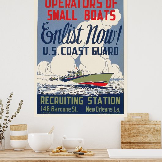 ヴィンテージコーストガードエンリスト今すぐボートWPAポスター ポスター (キッチン)