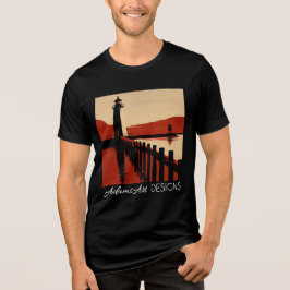 ヴィンテージコースト灯台シルエットレトロアート トライブレンドTシャツ