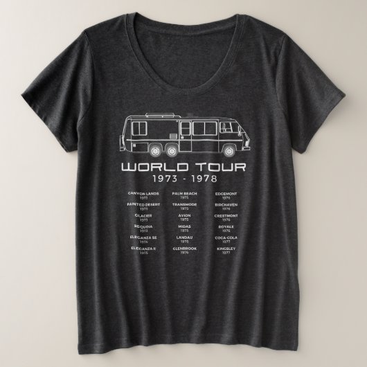 ヴィンテージコーチモーターホームワールドツアー プラスサイズTシャツ (デザイン正面)