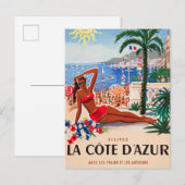 ヴィンテージコートダジュールビーチガール インビテーションポストカード (正面/裏面)