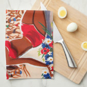 ヴィンテージコートダジュールビーチガール キッチンタオル (四つ折り)