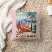 ヴィンテージコートダジュールビーチガール クッション (ブランケット)
