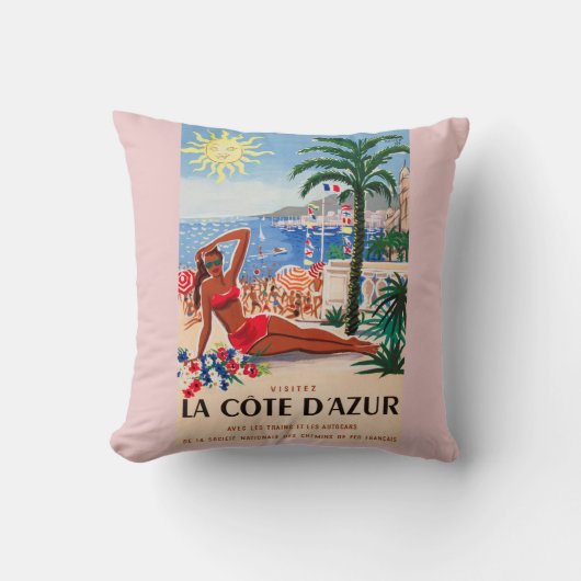 ヴィンテージコートダジュールビーチガール クッション (正面)