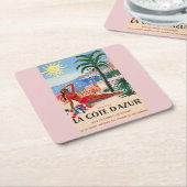 ヴィンテージコートダジュールビーチガール スクエアペーパーコースター (アングル)