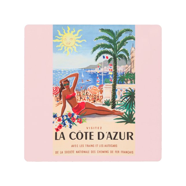 ヴィンテージコートダジュールビーチガール メタルプリント (正面)