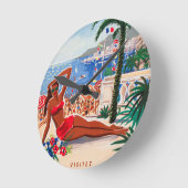 ヴィンテージコートダジュールビーチガール ラウンド壁時計 (傾斜)