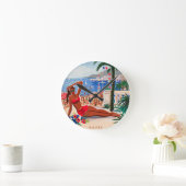 ヴィンテージコートダジュールビーチガール ラウンド壁時計 (ホーム)