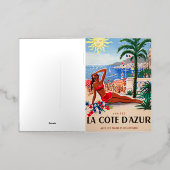 ヴィンテージコートダジュールビーチガール 箔グリーティングカード (外側レイダウン)