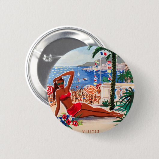 ヴィンテージコートダジュールビーチガール 缶バッジ (正面&裏面)