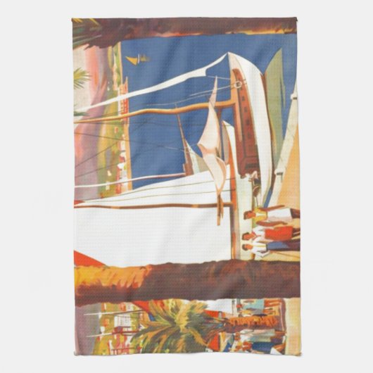 ヴィンテージコートダジュールフランスの旅行 キッチンタオル (縦)