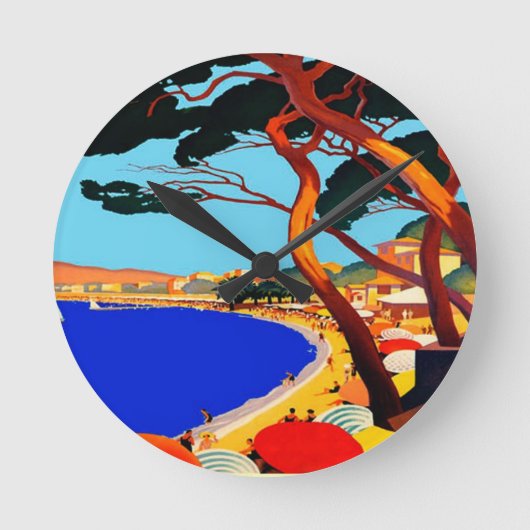 ヴィンテージコートダジュールフランスの旅行 ラウンド壁時計 (正面)