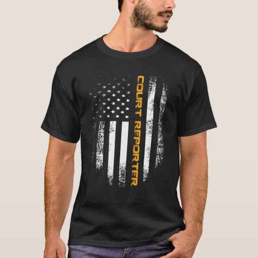 ヴィンテージコート記者アメリカ国旗カッコいいGIF Tシャツ (正面)