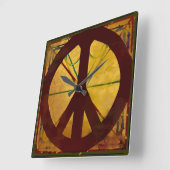 ヴィンテージコードピースサインウォールクロック スクエア壁時計 (傾斜)