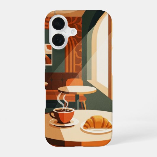 ヴィンテージコーヒーとクロワッサン iPhone 16ケース (裏面)
