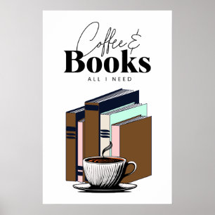 ヴィンテージコーヒーと書籍 アートが必要 ポスター
