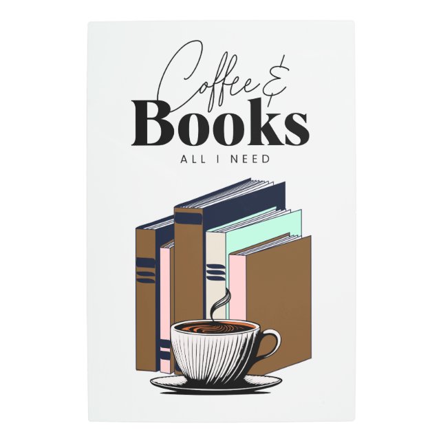 ヴィンテージコーヒーと書籍 |アートが必要 メタルプリント (正面)