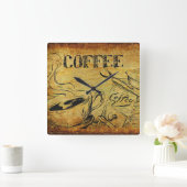 ヴィンテージコーヒーカップ古いコファッションドーヒースグラインダー スクエア壁時計 (ホーム)