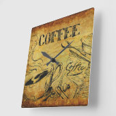 ヴィンテージコーヒーカップ古いコファッションドーヒースグラインダー スクエア壁時計 (傾斜)