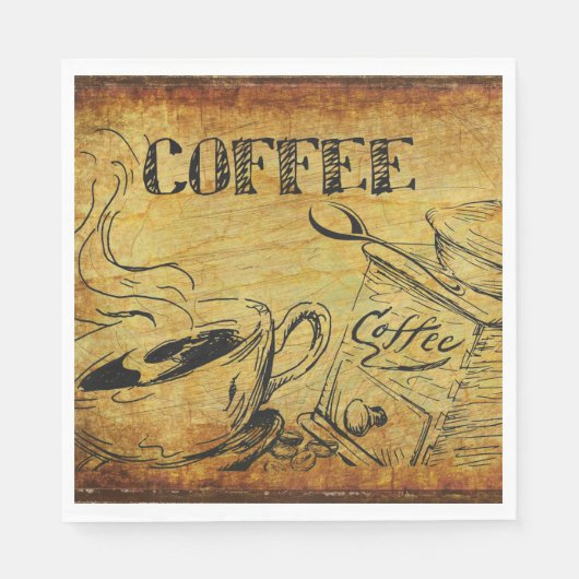 ヴィンテージコーヒーカップ古いコファッションドーヒースグラインダー スタンダードランチョンナプキン (正面)