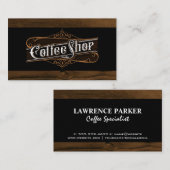 ヴィンテージコーヒーショップレタリング | 木製トリム 名刺 (正面/裏面)