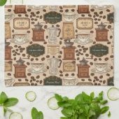 ヴィンテージコーヒーパターンレトロカフェスタイル キッチンタオル (折り畳み)