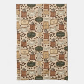 ヴィンテージコーヒーパターンレトロカフェスタイル キッチンタオル (縦)