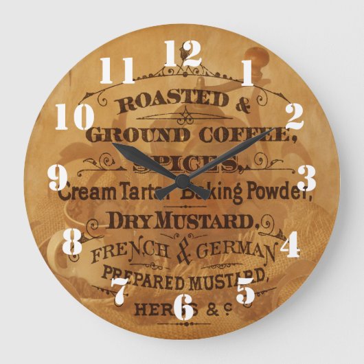 ヴィンテージコーヒー華美デザインキッチン ラージ壁時計 (正面)
