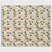 ヴィンテージコーヒー豆&カップパターンショップブランドロゴ ラッピングペーパー (フラット)