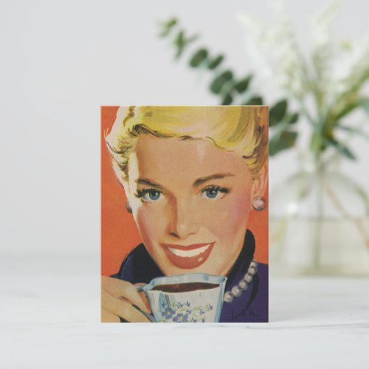 ヴィンテージコーヒー、ハッピーウーマンとレトロコーヒーカップ (スタンド正面)