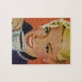 ヴィンテージコーヒー、ハッピーウーマンとレトロコーヒーカップ ジグソーパズル (横)