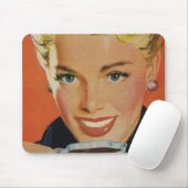 ヴィンテージコーヒー、ハッピーウーマンとレトロコーヒーカップ マウスパッド (マウス)