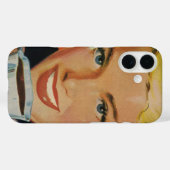 ヴィンテージコーヒー、ハッピーウーマンとレトロコーヒーカップ Case-Mate iPhoneケース (裏面 (横))