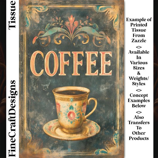 ヴィンテージコーヒー&フローラカップサインDP6デコページ 薄葉紙