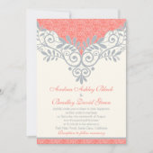ヴィンテージコーラルシルバーグレーレース結婚式招待状 招待状 (正面)