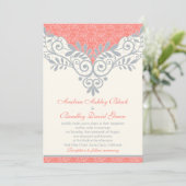 ヴィンテージコーラルシルバーグレーレース結婚式招待状 招待状 (スタンド正面)