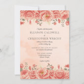 ヴィンテージコーラルバラウォーターカラーピーチボホ結婚ズ 招待状 (正面)
