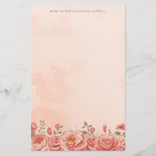 ヴィンテージコーラルバラパーソナライズされたピーチ結婚ーズ 便箋 (正面)