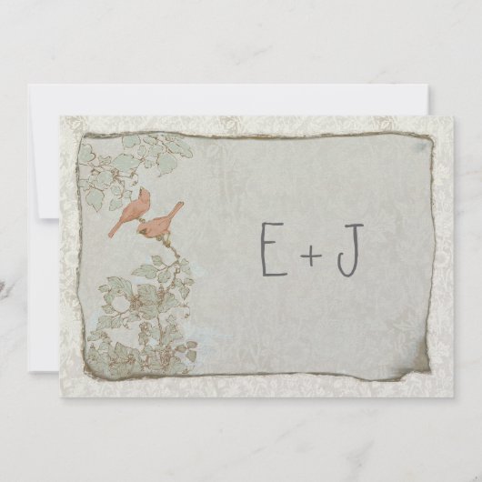 ヴィンテージコーラルバーズダマスクウェディング招待状 招待状 (裏面)