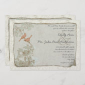 ヴィンテージコーラルバーズダマスクウェディング招待状 招待状 (正面/裏面)