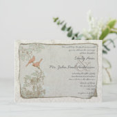 ヴィンテージコーラルバーズダマスクウェディング招待状 招待状 (スタンド正面)