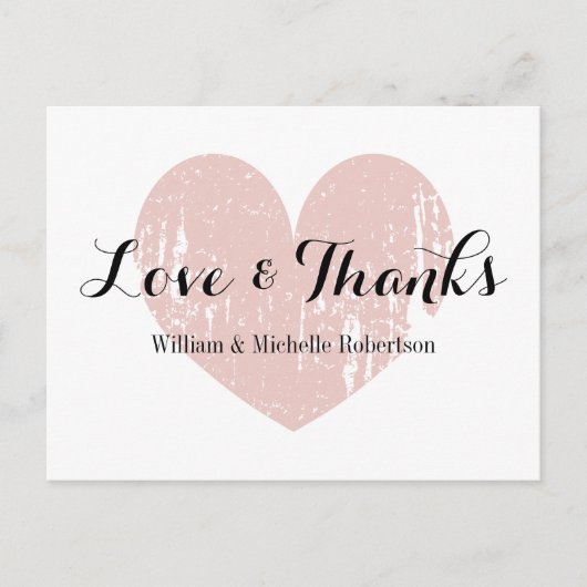 ヴィンテージコーラルピンクハート愛とポストカー感謝していド ポストカード (正面)