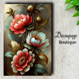 ヴィンテージコーラルピーニーブーケデクページ 薄葉紙