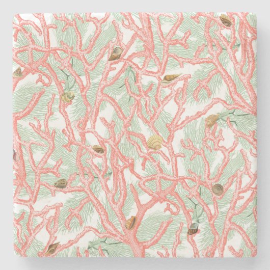 ヴィンテージコーラルブランチwithシーシェル水中競技 ストーンコースター (正面)